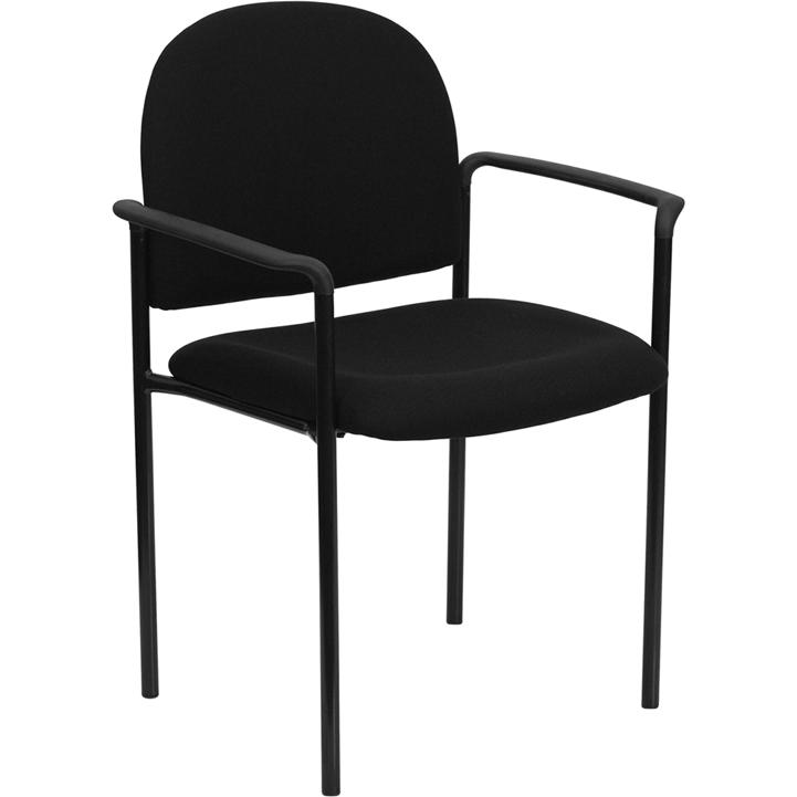 Comfort Black Fabric Stackable Steel Side Reception Chair with Arms. Picture 1