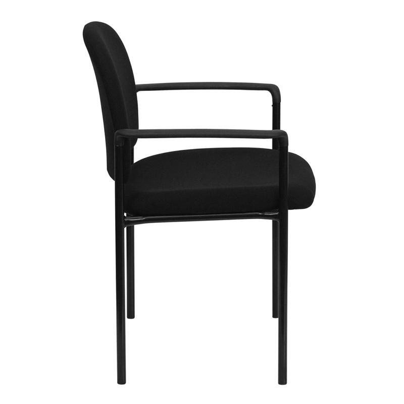 Comfort Black Fabric Stackable Steel Side Reception Chair with Arms. Picture 2