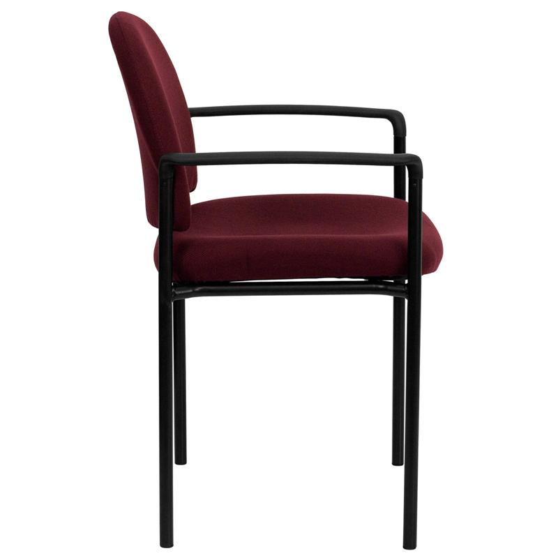 Comfort Burgundy Fabric Stackable Steel Side Reception Chair with Arms. Picture 2