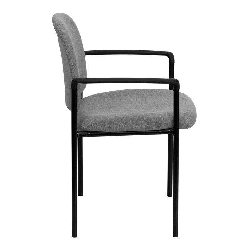 Comfort Gray Fabric Stackable Steel Side Reception Chair with Arms. Picture 2