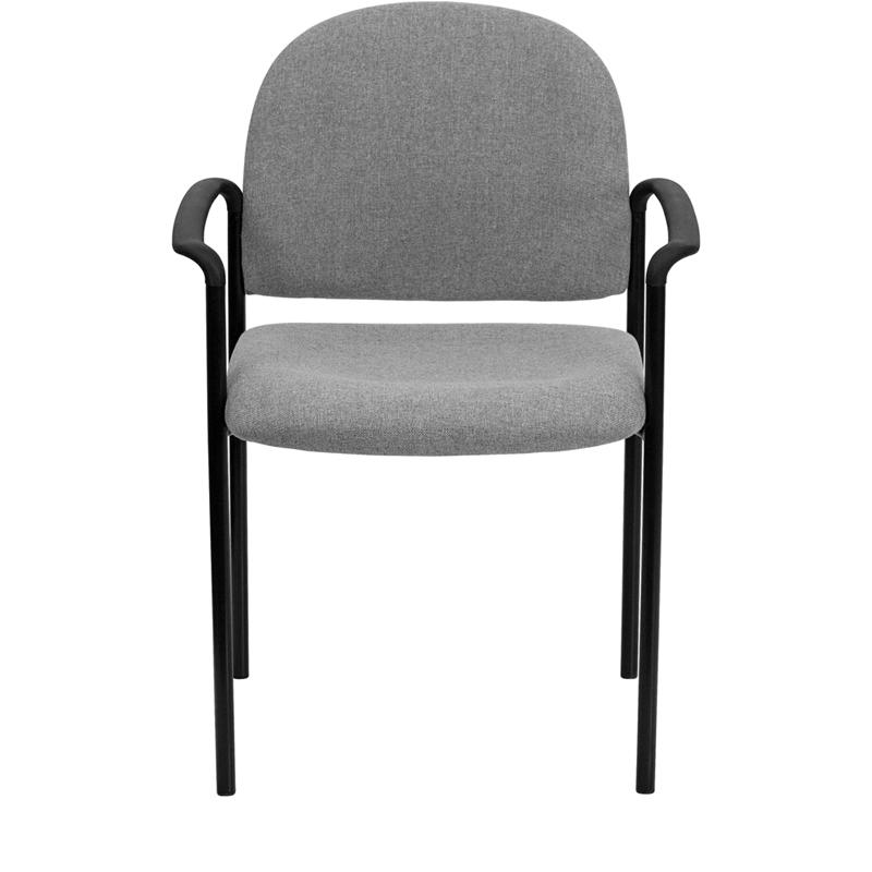 Comfort Gray Fabric Stackable Steel Side Reception Chair with Arms. Picture 4