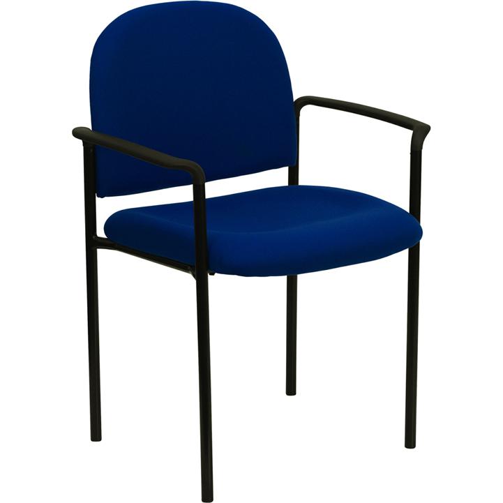 Comfort Navy Fabric Stackable Steel Side Reception Chair with Arms. Picture 1