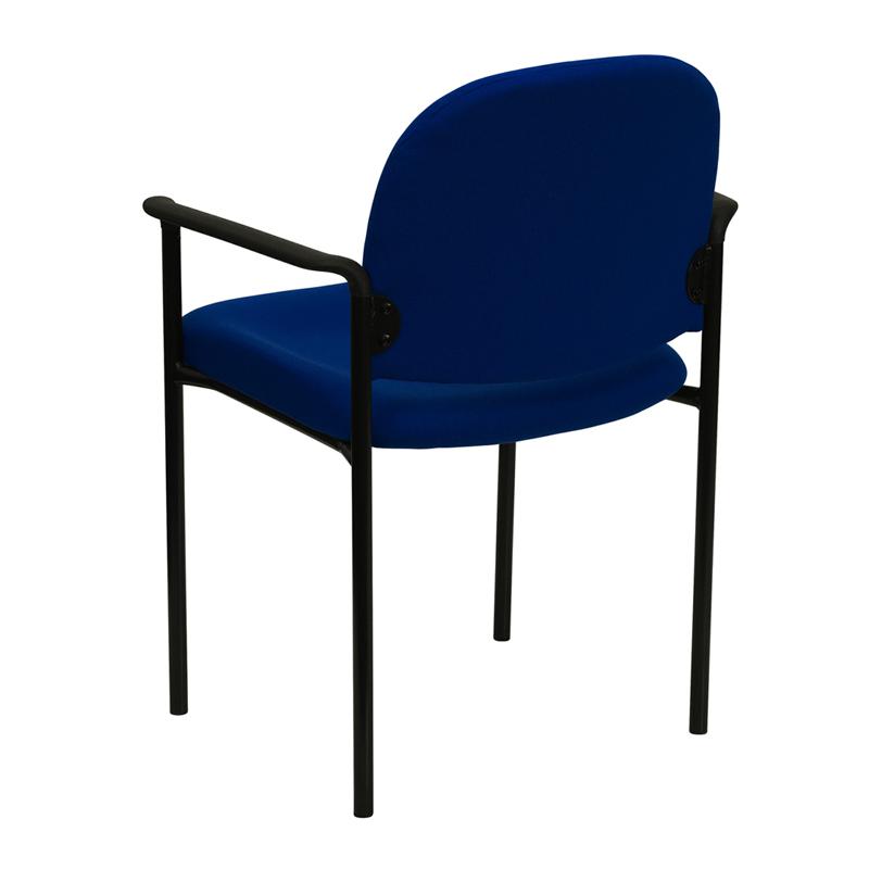 Comfort Navy Fabric Stackable Steel Side Reception Chair with Arms. Picture 3