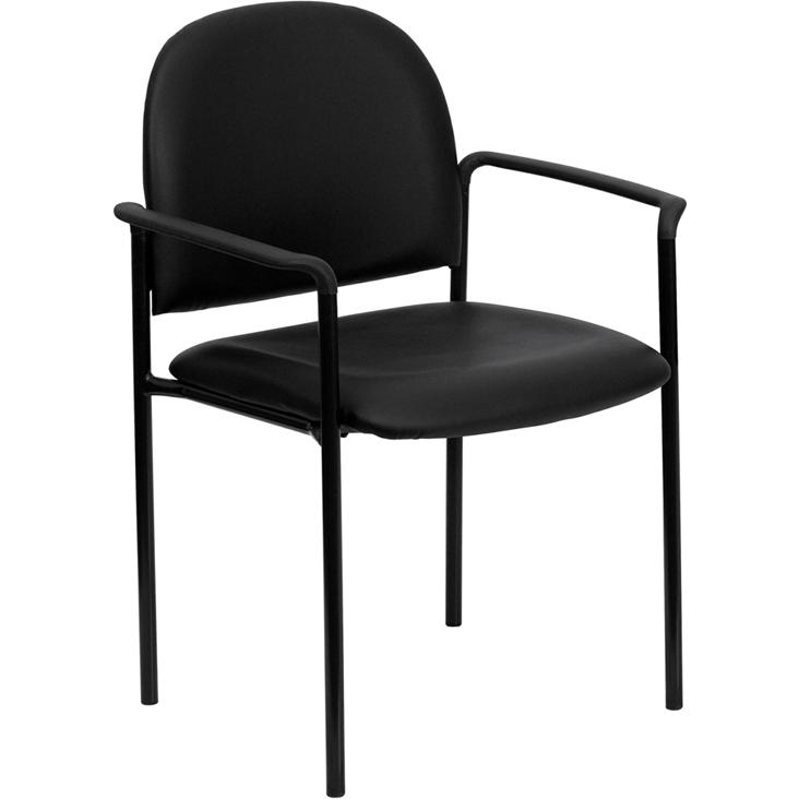 Comfort Black Vinyl Stackable Steel Side Reception Chair with Arms. Picture 1