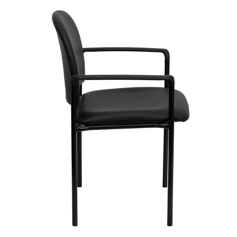 Comfort Black Vinyl Stackable Steel Side Reception Chair with Arms. Picture 2
