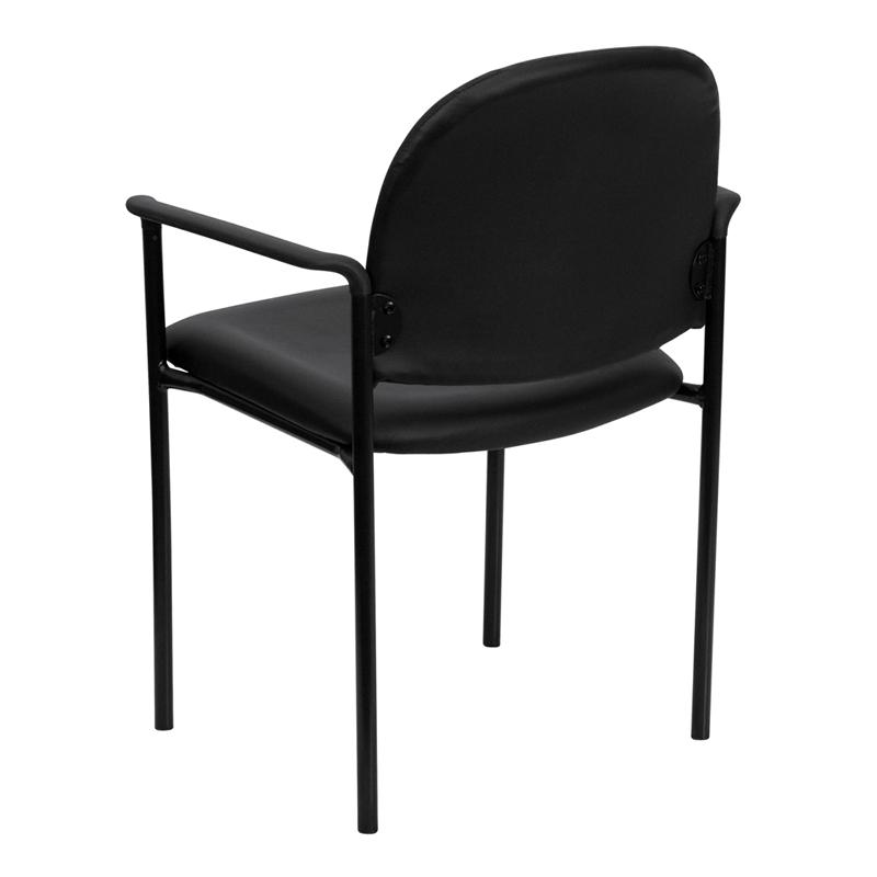Comfort Black Vinyl Stackable Steel Side Reception Chair with Arms. Picture 3