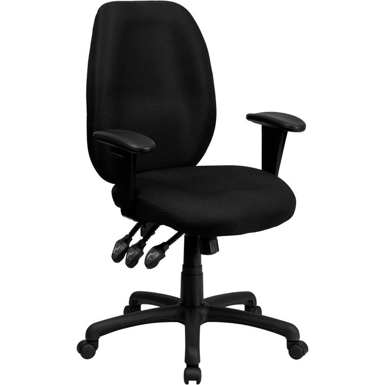 High Back Black Fabric Multifunction Ergonomic Executive Swivel Office Chair with Adjustable Arms. The main picture.