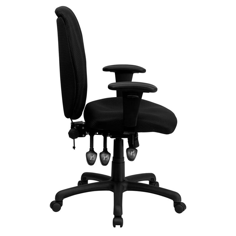 High Back Black Fabric Multifunction Ergonomic Executive Swivel Office Chair with Adjustable Arms. Picture 2