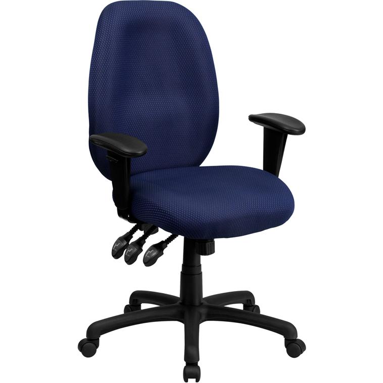 High Back Navy Fabric Multifunction Ergonomic Executive Swivel Office Chair with Adjustable Arms. The main picture.