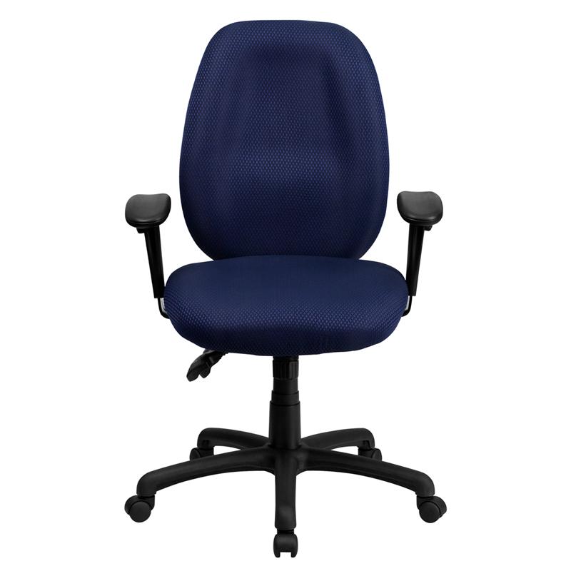 High Back Navy Fabric Multifunction Ergonomic Executive Swivel Office Chair with Adjustable Arms. Picture 4