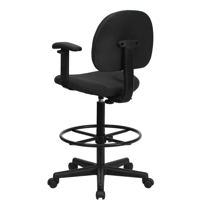 Black Patterned Fabric Drafting Chair with Adjustable Arms (Cylinders: 22.5''-27''H or 26''-30.5''H). Picture 3