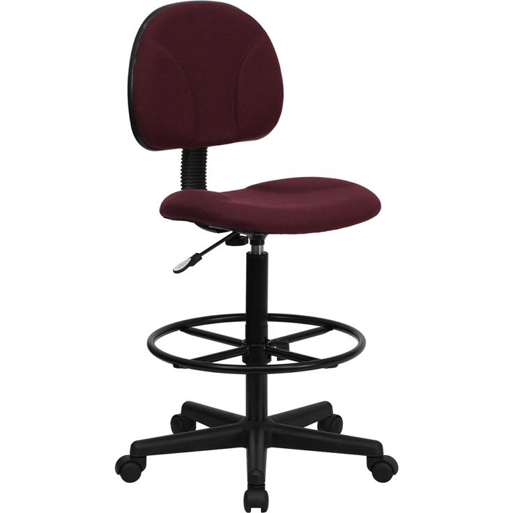 Burgundy Fabric Drafting Chair (Cylinders: 22.5''-27''H or 26''-30.5''H). The main picture.