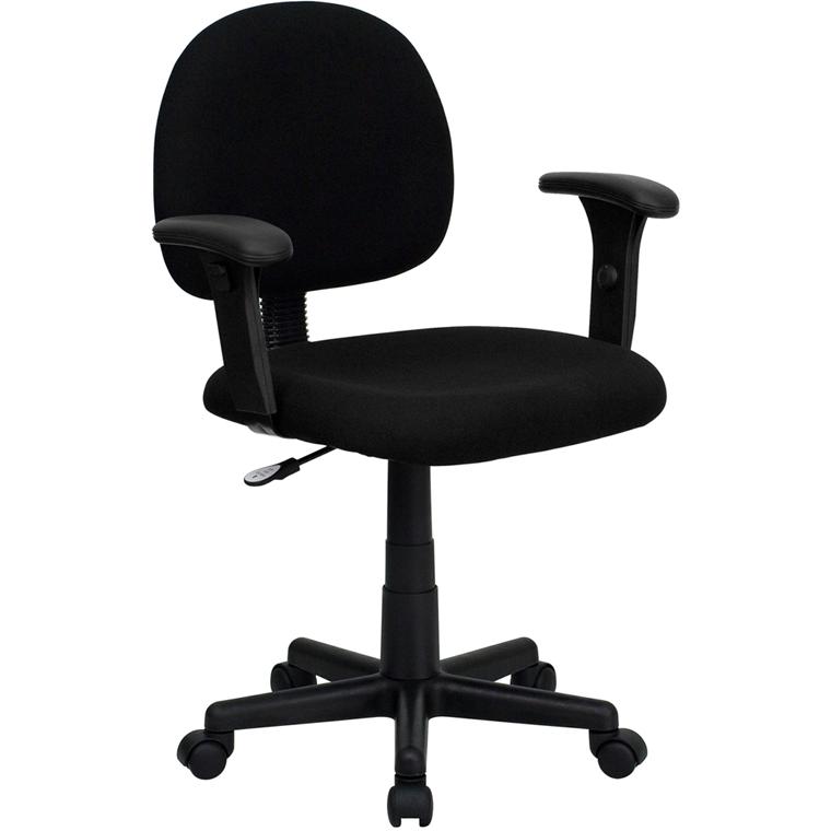 Mid-Back Black Fabric Swivel Task Office Chair with Adjustable Arms. Picture 1