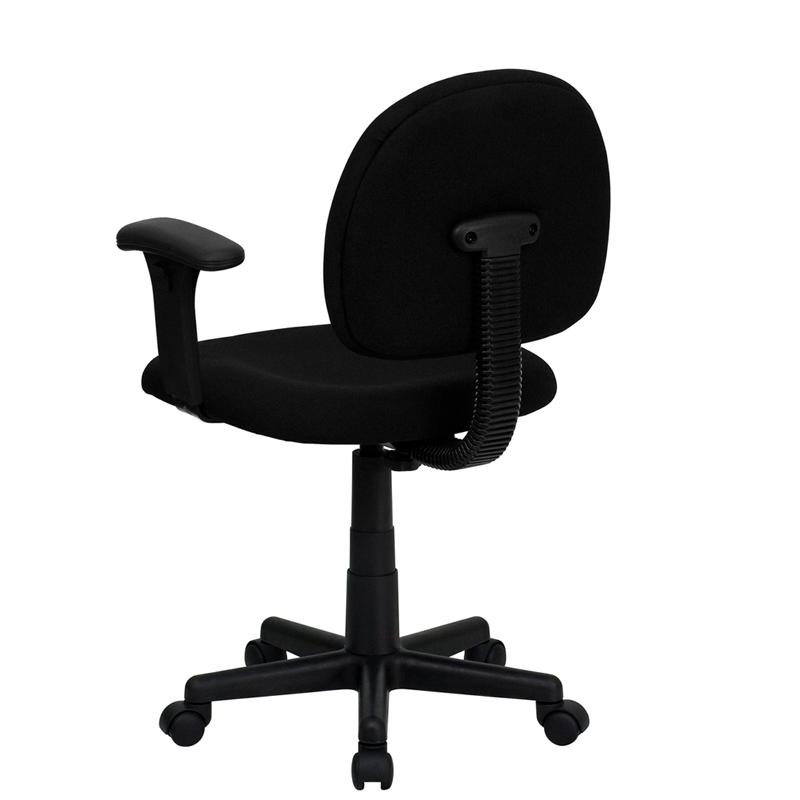 Mid-Back Black Fabric Swivel Task Office Chair with Adjustable Arms. Picture 3