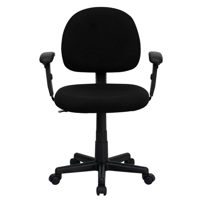 Mid-Back Black Fabric Swivel Task Office Chair with Adjustable Arms. Picture 4
