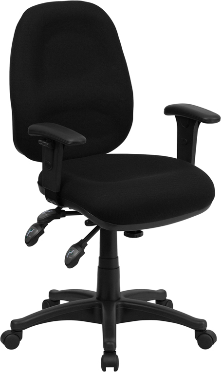 Mid-Back Black Fabric Multifunction Executive Swivel Ergonomic Office Chair with Adjustable Arms. Picture 1