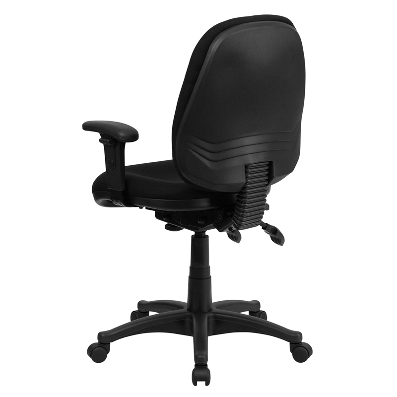 Mid-Back Black Fabric Multifunction Executive Swivel Ergonomic Office Chair with Adjustable Arms. Picture 3