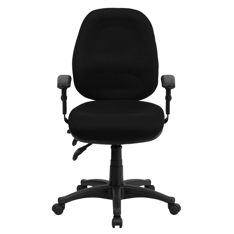 Mid-Back Black Fabric Multifunction Executive Swivel Ergonomic Office Chair with Adjustable Arms. Picture 4