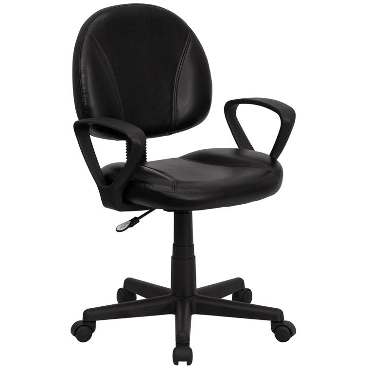 Mid-Back Black Swivel Task Office Chair with Back Depth Adjustment and Arms. Picture 1