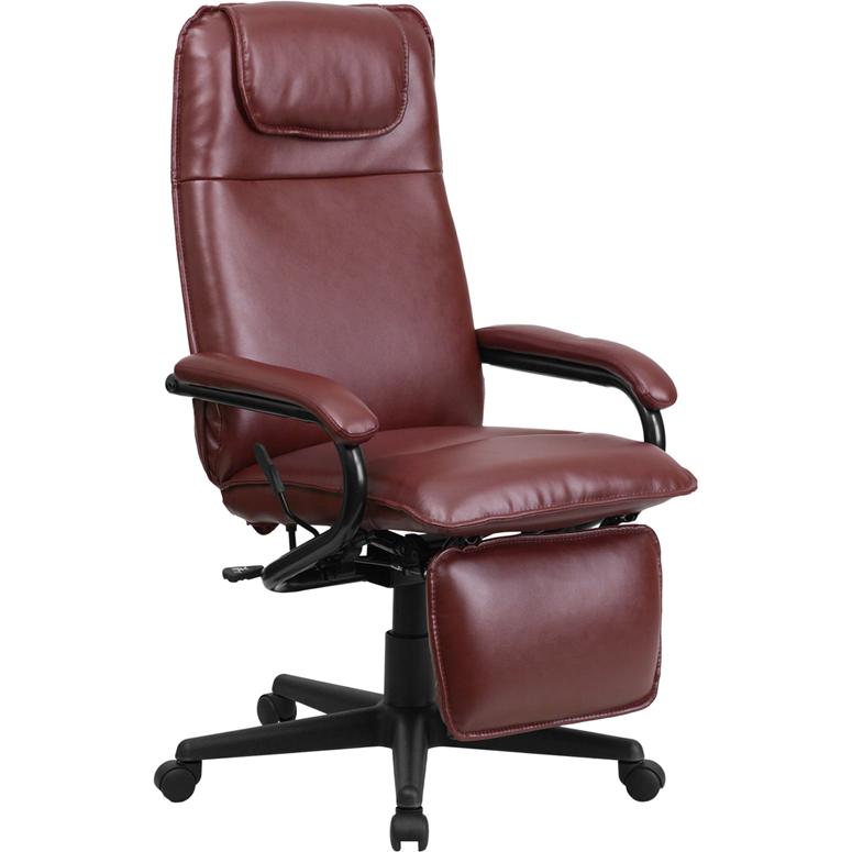 High Back Burgundy LeatherSoft Executive Reclining Ergonomic Swivel Office Chair with Arms. Picture 1
