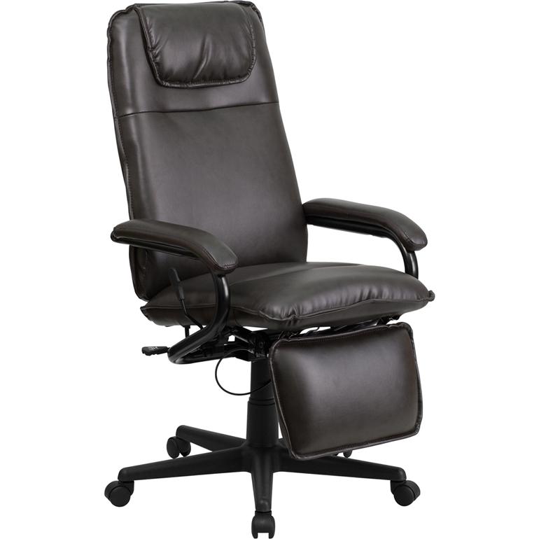 High Back Brown Executive Reclining Ergonomic Swivel Office Chair with Arms. Picture 1
