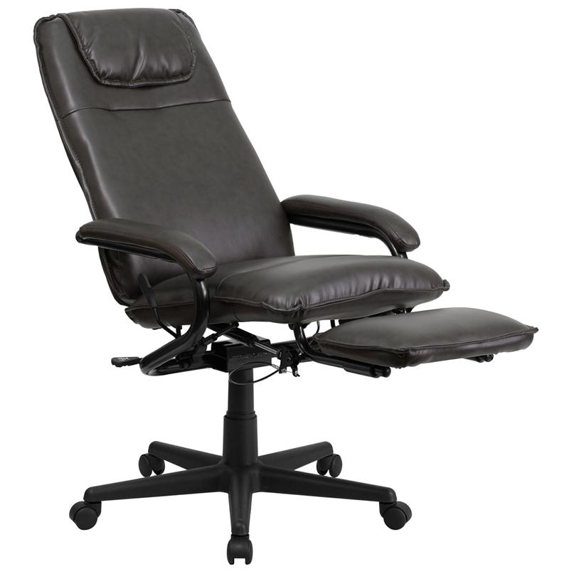 High Back Brown Executive Reclining Ergonomic Swivel Office Chair with Arms. Picture 5