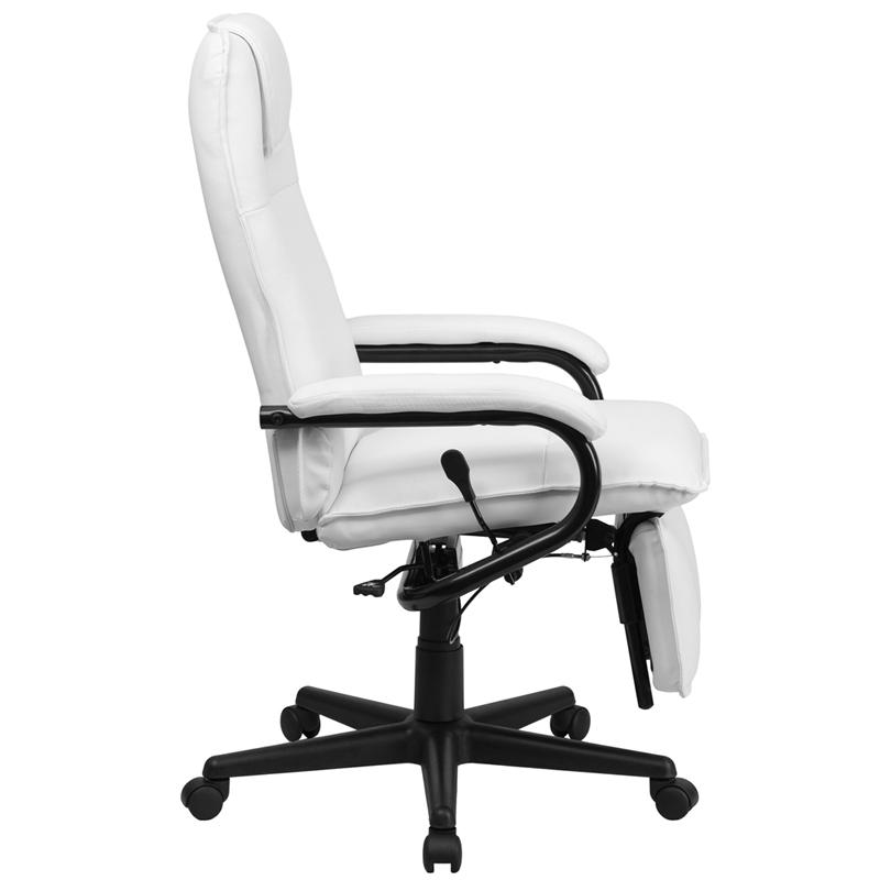 High Back White LeatherSoft Executive Reclining Ergonomic Swivel Office Chair with Arms. Picture 2