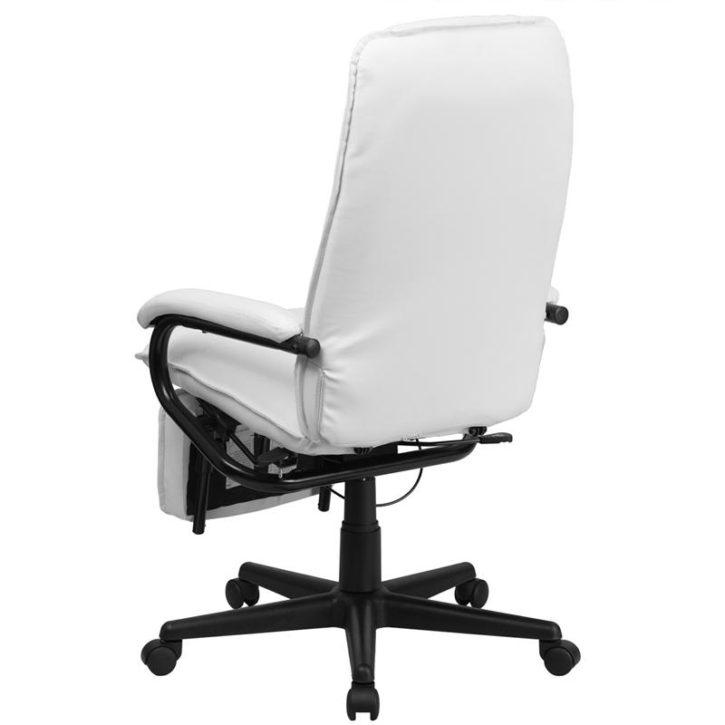 High Back White LeatherSoft Executive Reclining Ergonomic Swivel Office Chair with Arms. Picture 3