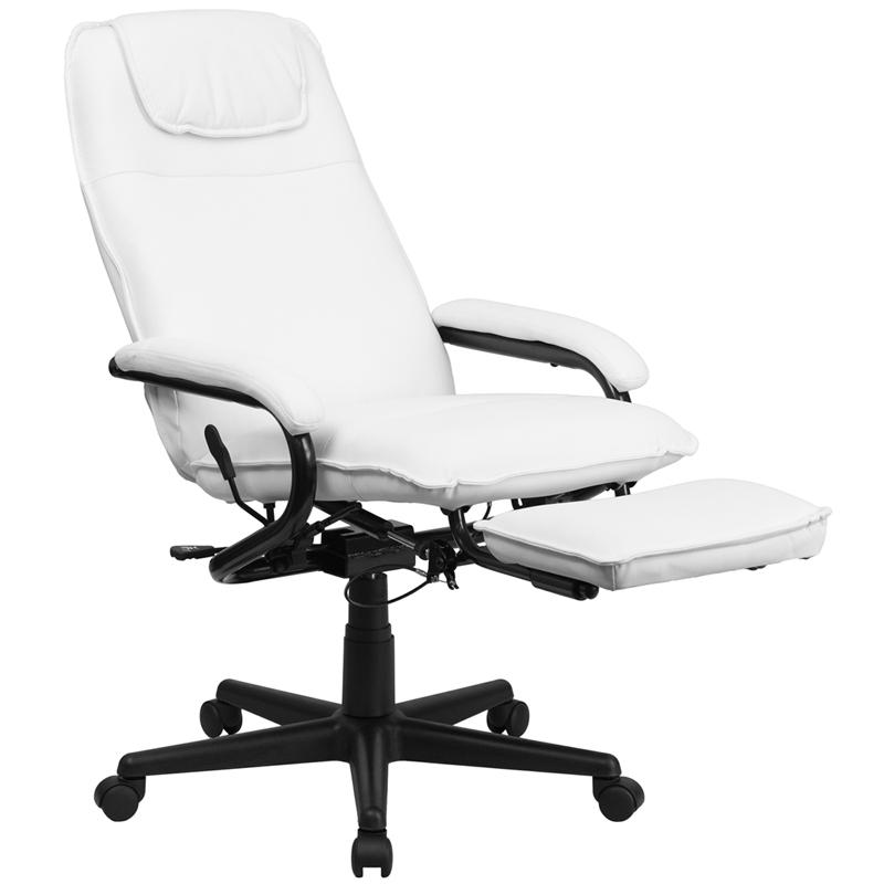 High Back White LeatherSoft Executive Reclining Ergonomic Swivel Office Chair with Arms. Picture 5