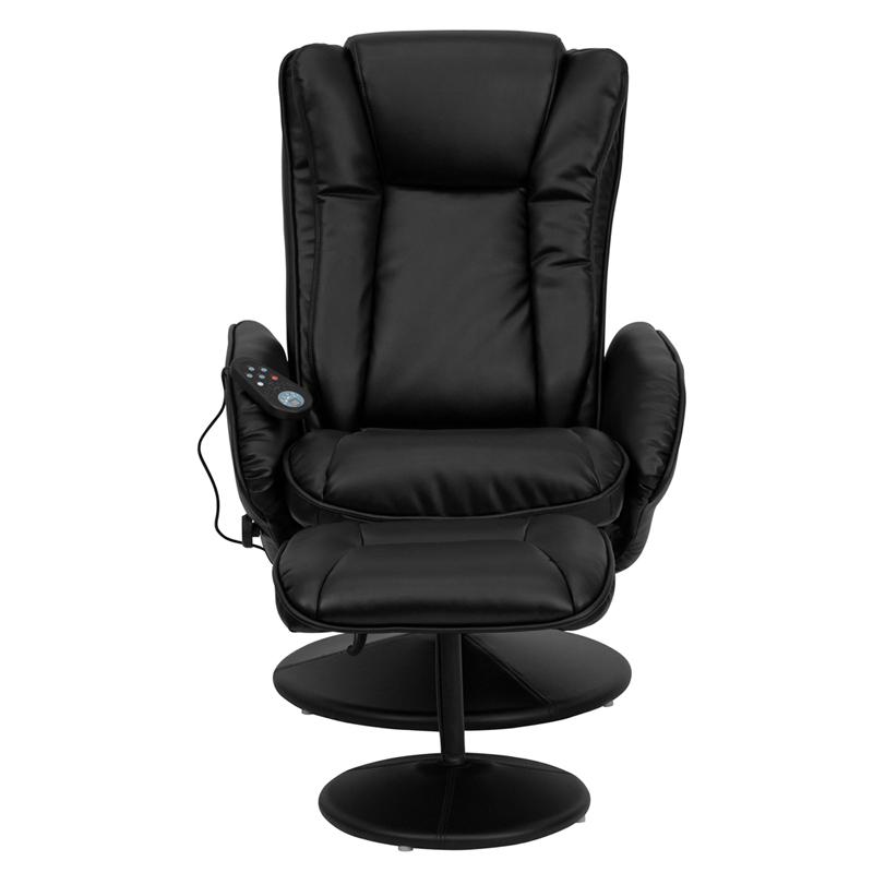 Massaging Plush Recliner with Side Pocket and Ottoman in Black LeatherSoft. Picture 4