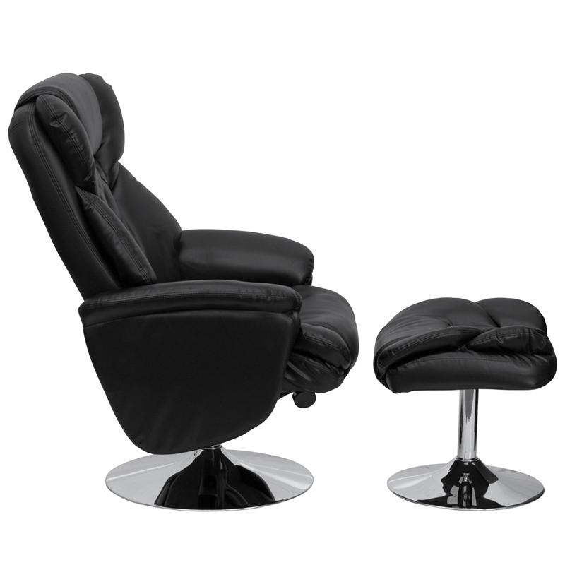 Multi-Position Recliner and Ottoman with Chrome Base in Black LeatherSoft. Picture 3