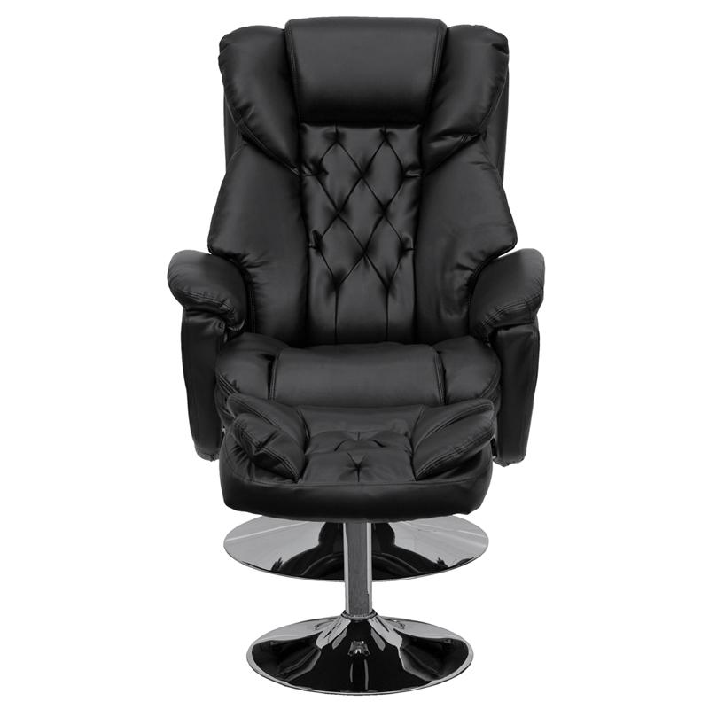 Multi-Position Recliner and Ottoman with Chrome Base in Black LeatherSoft. Picture 5