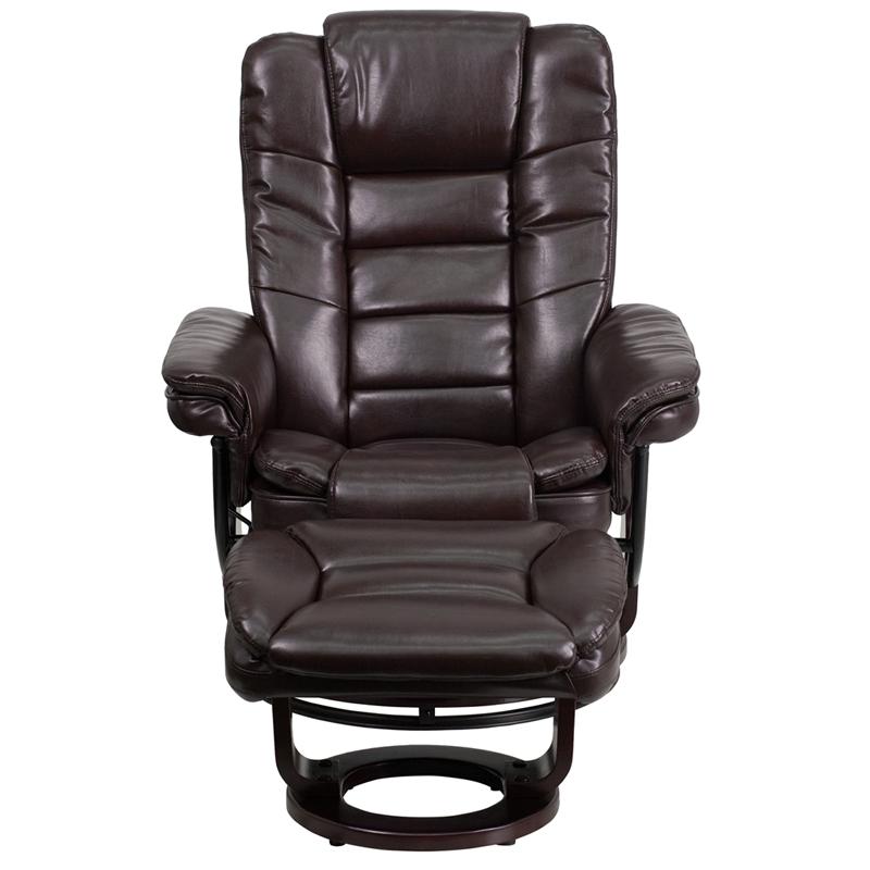 Contemporary Multi-Position Recliner with Horizontal Stitching and Ottoman with Swivel. Picture 4