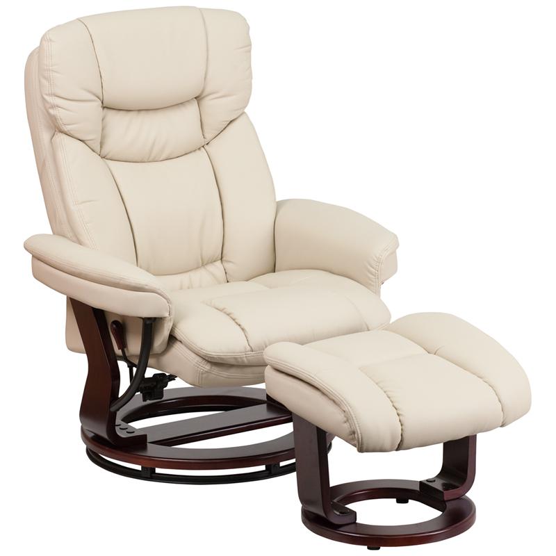 Recliner Chair with Ottoman | Beige Swivel Recliner Chair with Ottoman Footrest. Picture 1