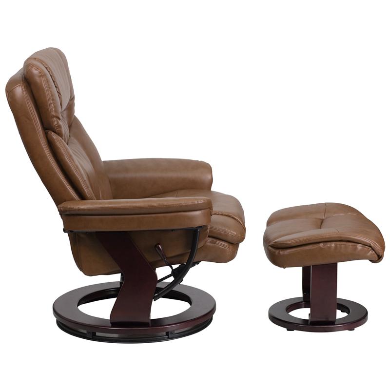 Recliner and Ottoman with Swivel Mahogany Wood Base in Palimino LeatherSoft. Picture 2