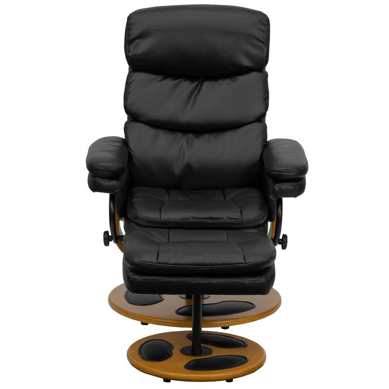 Contemporary Multi-Position Recliner and Ottoman with Wood Base in Black LeatherSoft. Picture 4