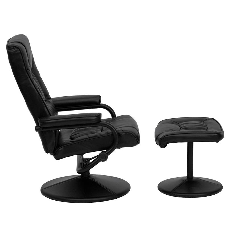 Contemporary Multi-Position Recliner and Ottoman with Wrapped Base in Black LeatherSoft. Picture 3