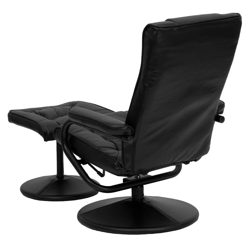 Contemporary Multi-Position Recliner and Ottoman with Wrapped Base in Black LeatherSoft. Picture 4
