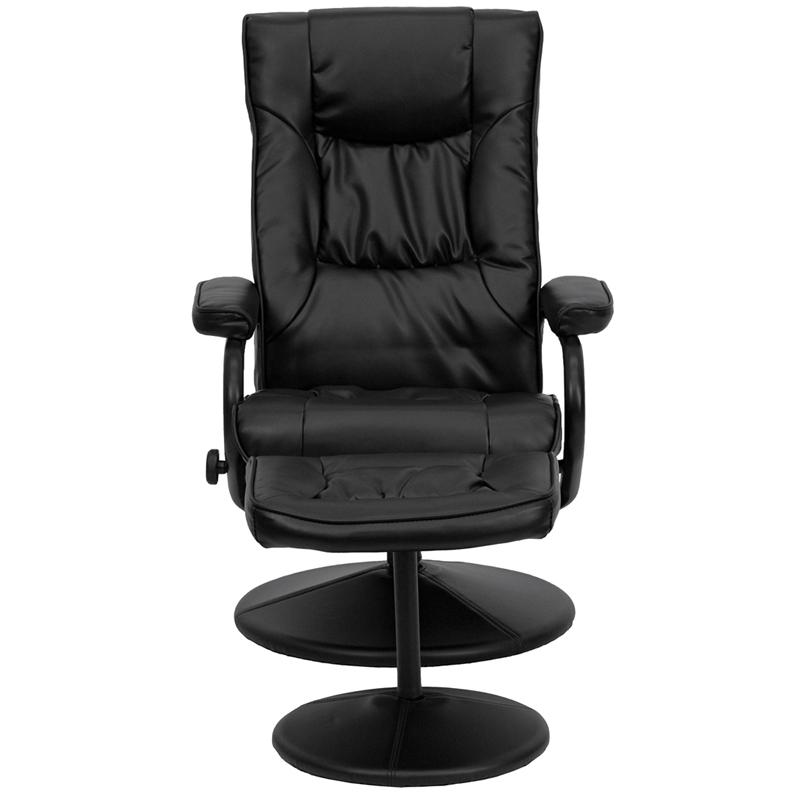 Contemporary Multi-Position Recliner and Ottoman with Wrapped Base in Black LeatherSoft. Picture 5