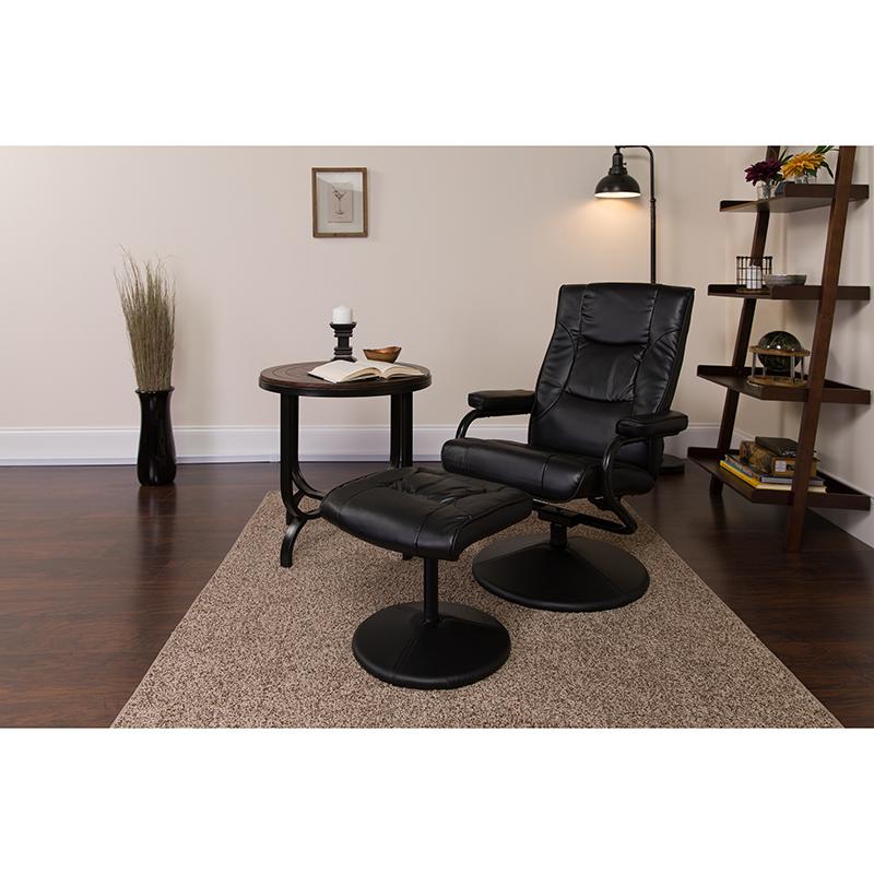 Recliner and Ottoman with Wrapped Base in Black LeatherSoft. Picture 2