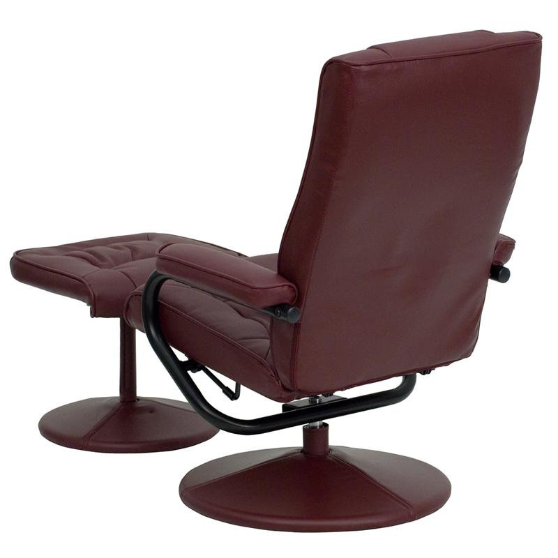 Recliner and Ottoman with Wrapped Base in Burgundy LeatherSoft. Picture 3