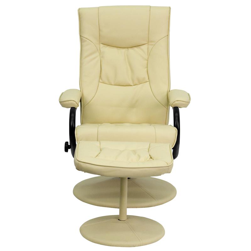 Recliner and Ottoman with Wrapped Base in Cream LeatherSoft. Picture 5