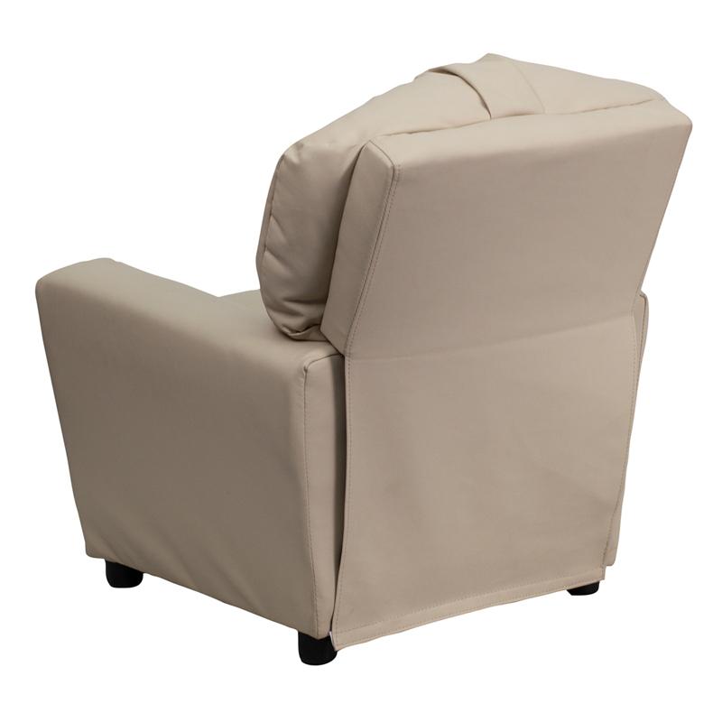 Contemporary Beige Vinyl Kids Recliner with Cup Holder. Picture 3