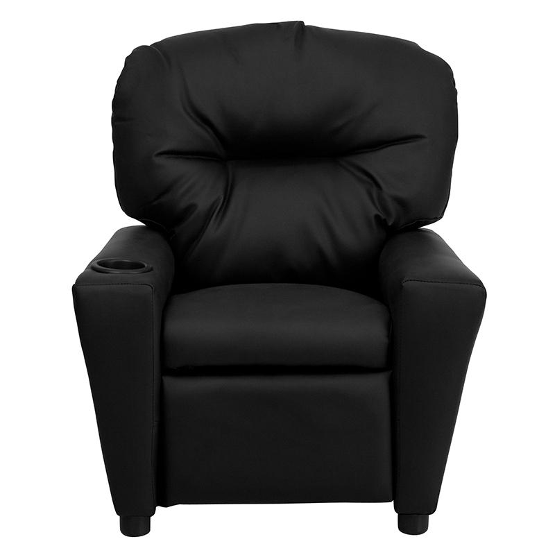Contemporary Black LeatherSoft Kids Recliner with Cup Holder. Picture 4