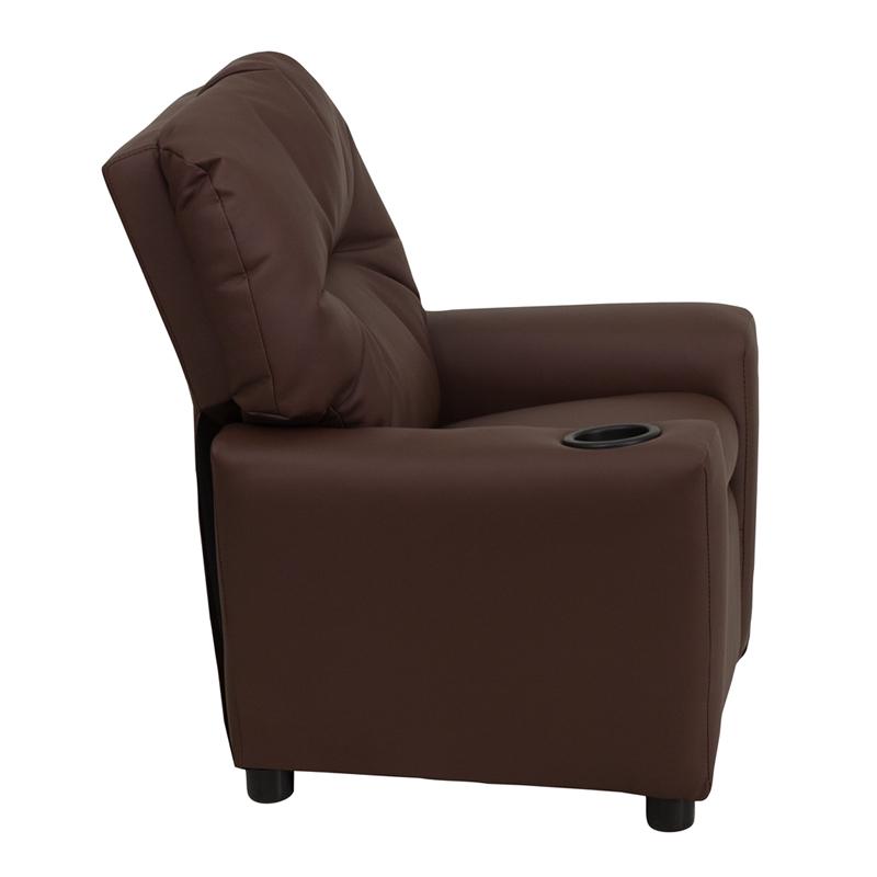 Contemporary Brown LeatherSoft Kids Recliner with Cup Holder. Picture 2