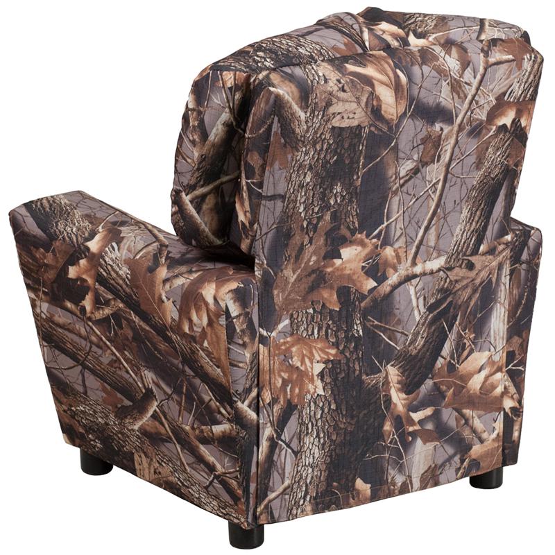 Contemporary Camouflaged Fabric Kids Recliner with Cup Holder. Picture 3