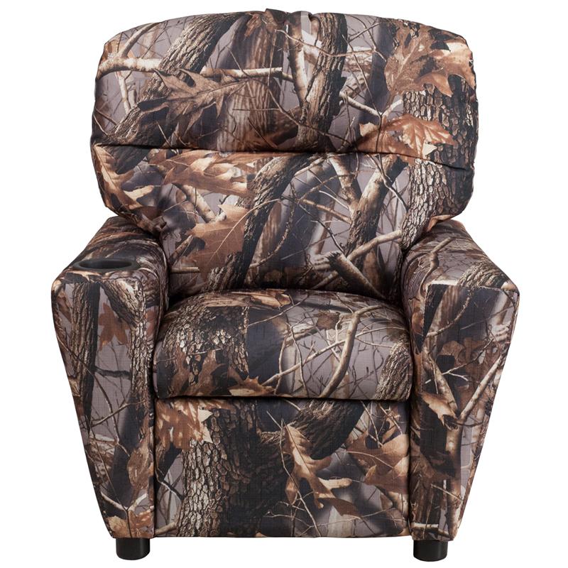 Contemporary Camouflaged Fabric Kids Recliner with Cup Holder. Picture 4
