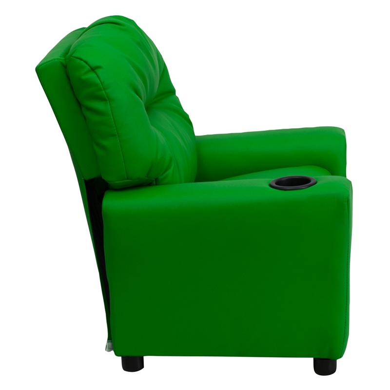 Contemporary Green Vinyl Kids Recliner with Cup Holder. Picture 2