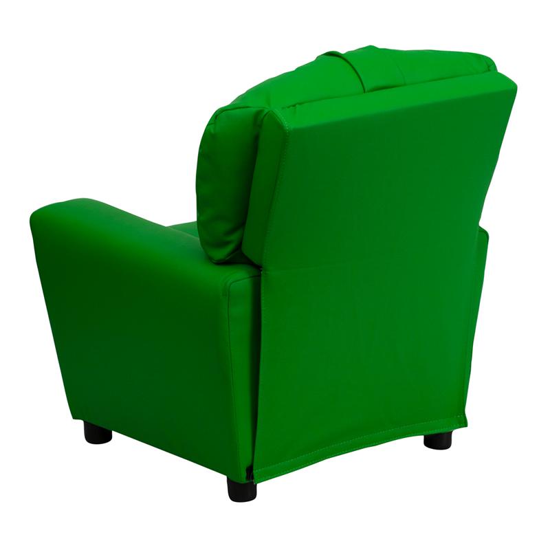 Contemporary Green Vinyl Kids Recliner with Cup Holder. Picture 3