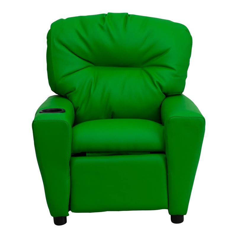 Contemporary Green Vinyl Kids Recliner with Cup Holder. Picture 4
